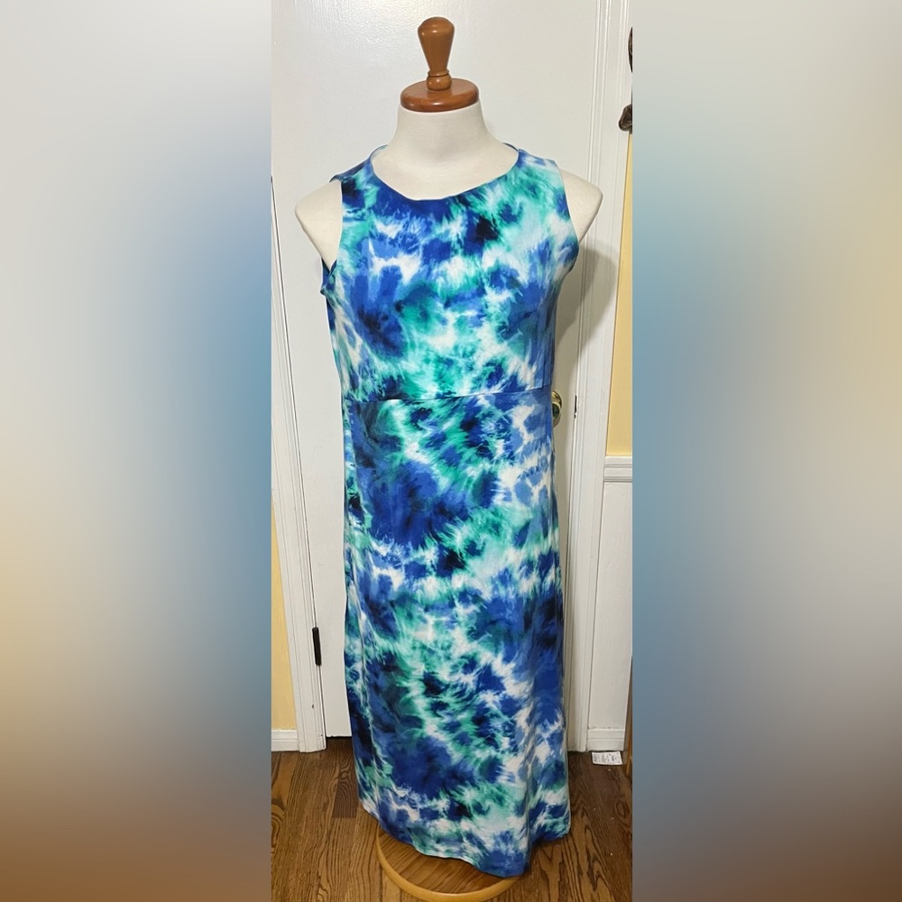 Jones New York Blue and Green Tie-Dye Maxi Dress